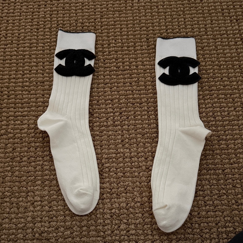 Chic White Socks with Black Accents